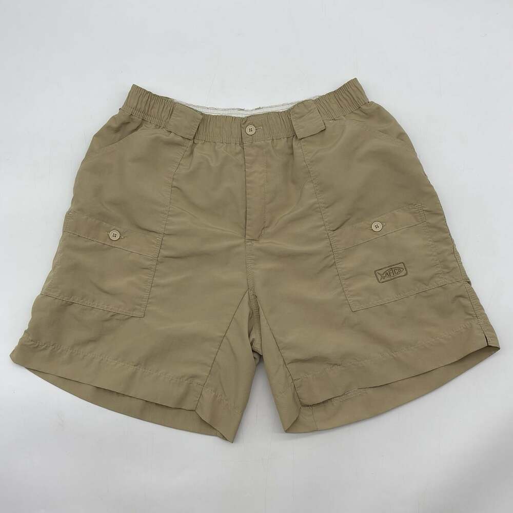 AFTCO Original Fishing Shorts Mens Size 36 Beige 8" Inseam Elastic Cargo Pockets